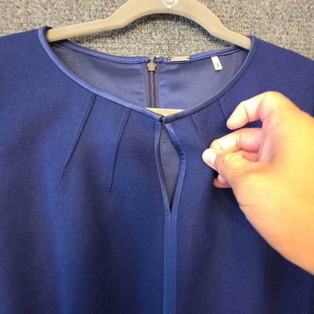 Elie Tahari Dress Womens 12 Blue Wool Cashmere Sheath Long Sleeve Knee Length